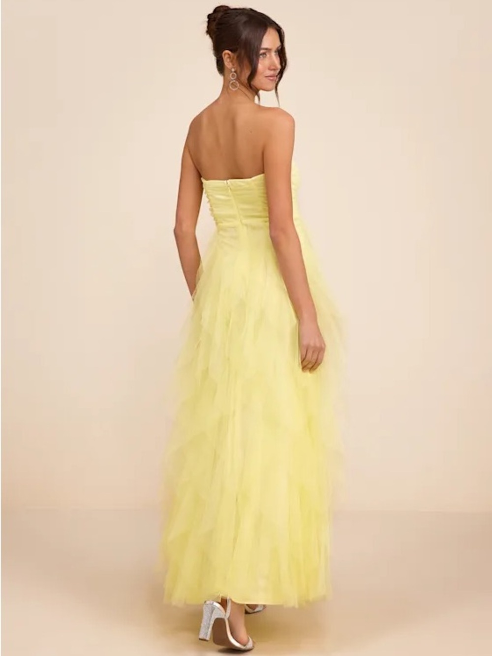 Lulus Delightful Beauty Yellow Strapless Ruched Ruffled Maxi Dress XXL NEW NWT - Picture 2 of 5